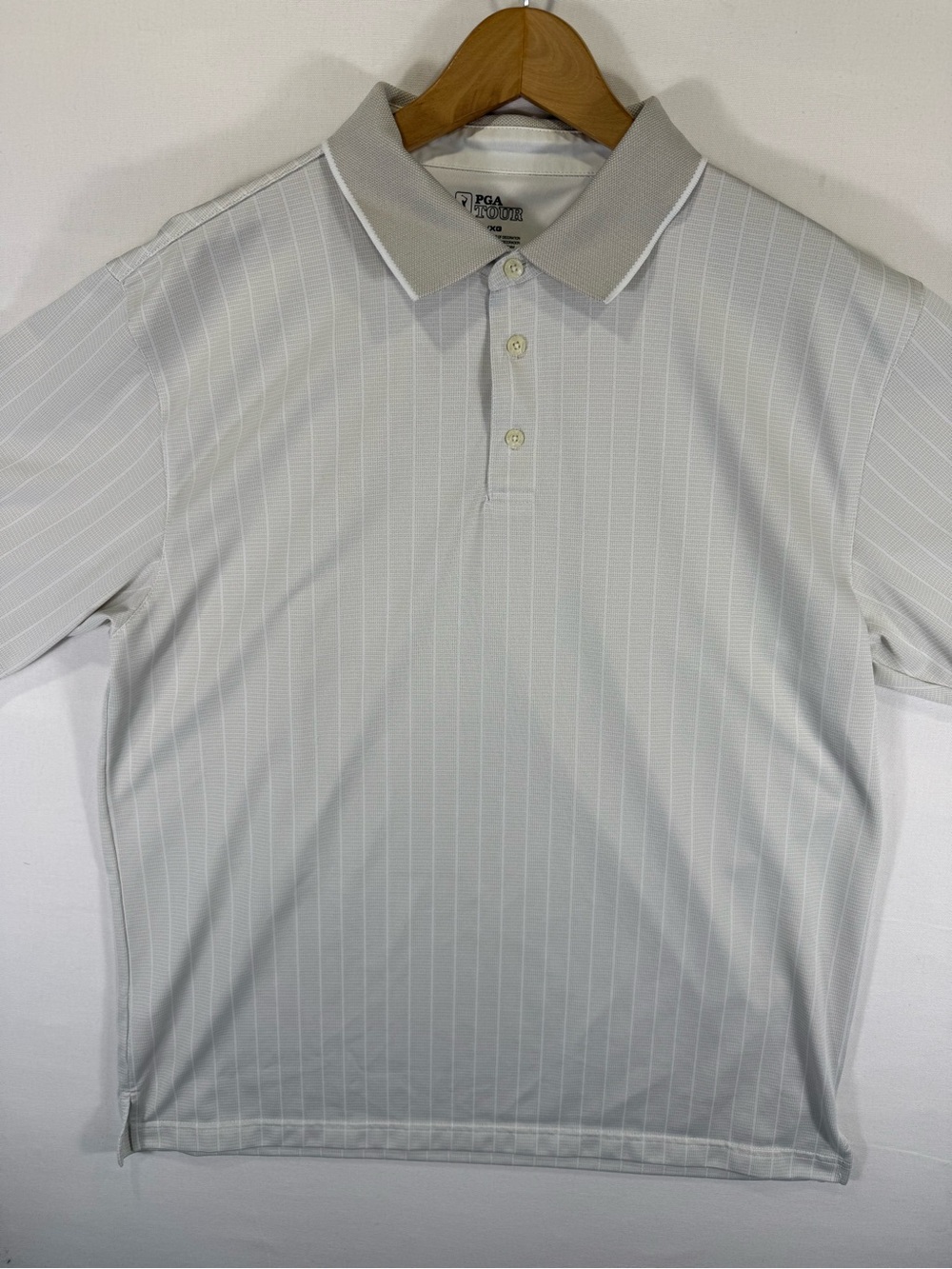 PGA Tour Men's Pinstripe Polo with Gray Contrast Collar